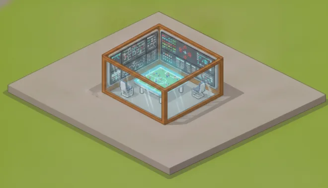 Tactical Room facility — isometric pixel-art coaching and preparation building