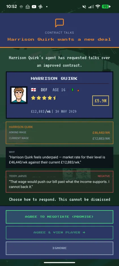 Director of football rejecting a wage demand the income cannot support