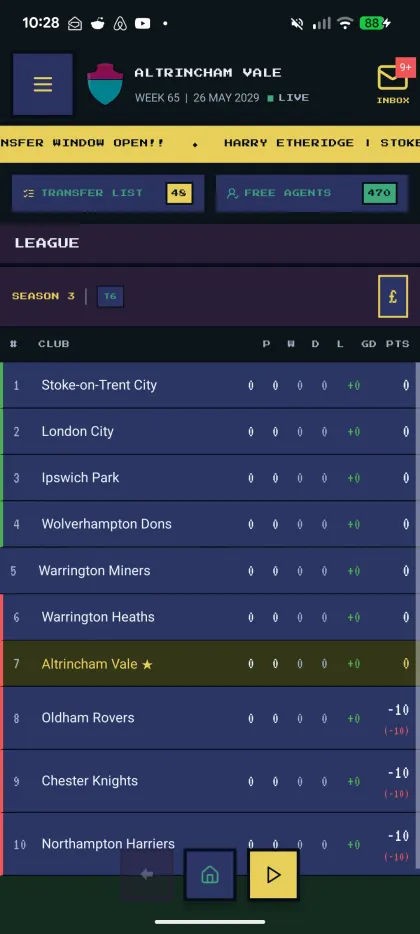 League table — Season 3, Tier 6, the player club sitting mid-table among ten rivals